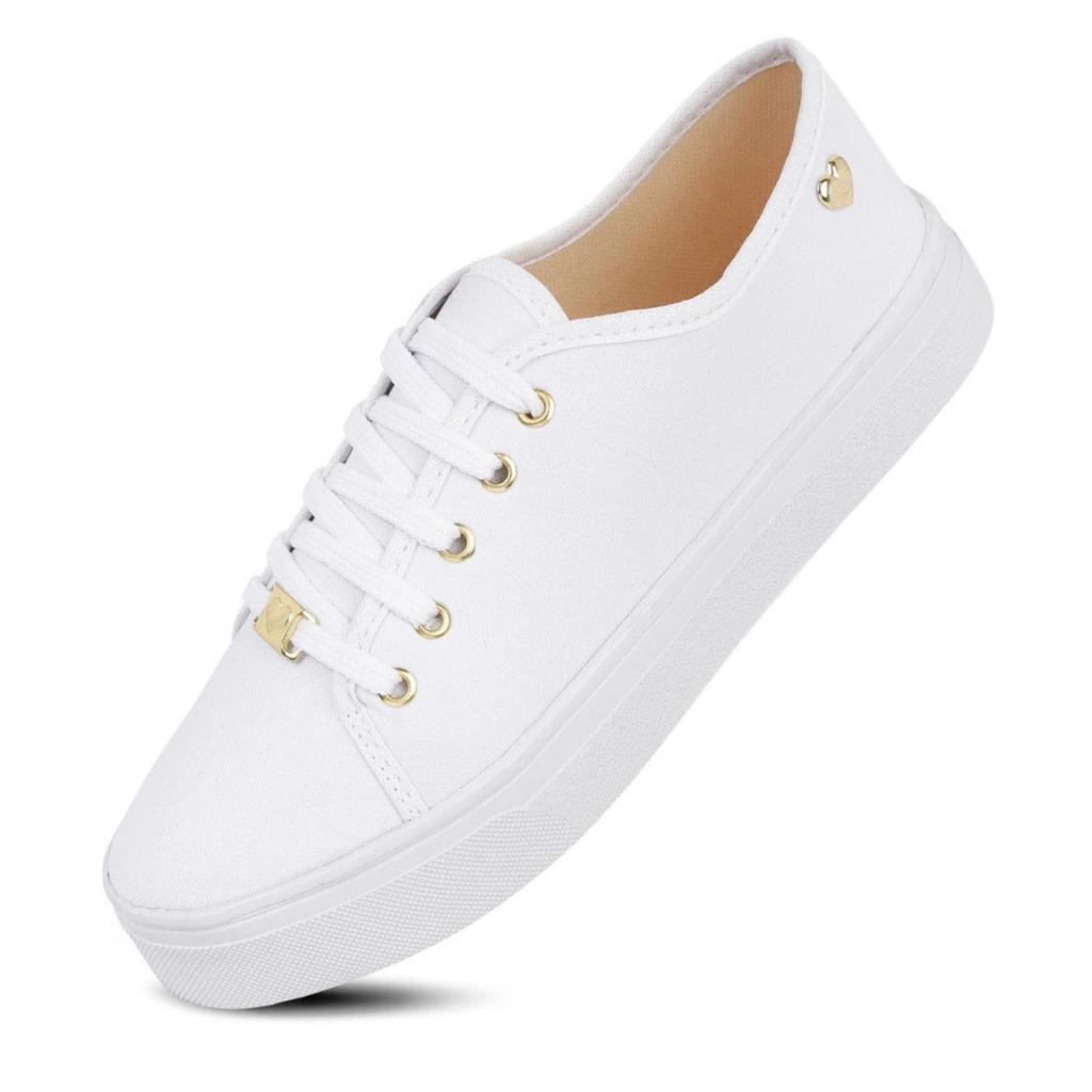 Tênis Feminino Ping Coração Casual Confortável Branco