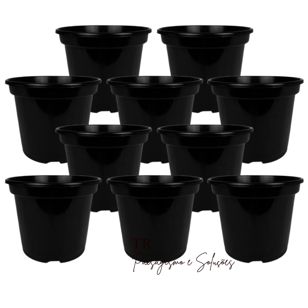 10 Vasos Plásticos Pote 15 Para  Mudas Plantas volume de 1 Litro cor preta
