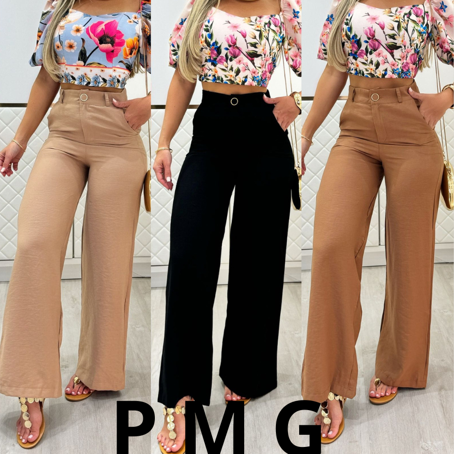 Calça Pantalona Feminina Sensoreal Marrant Elegante Social Confortavel Ziper Botão na Frente Luxo