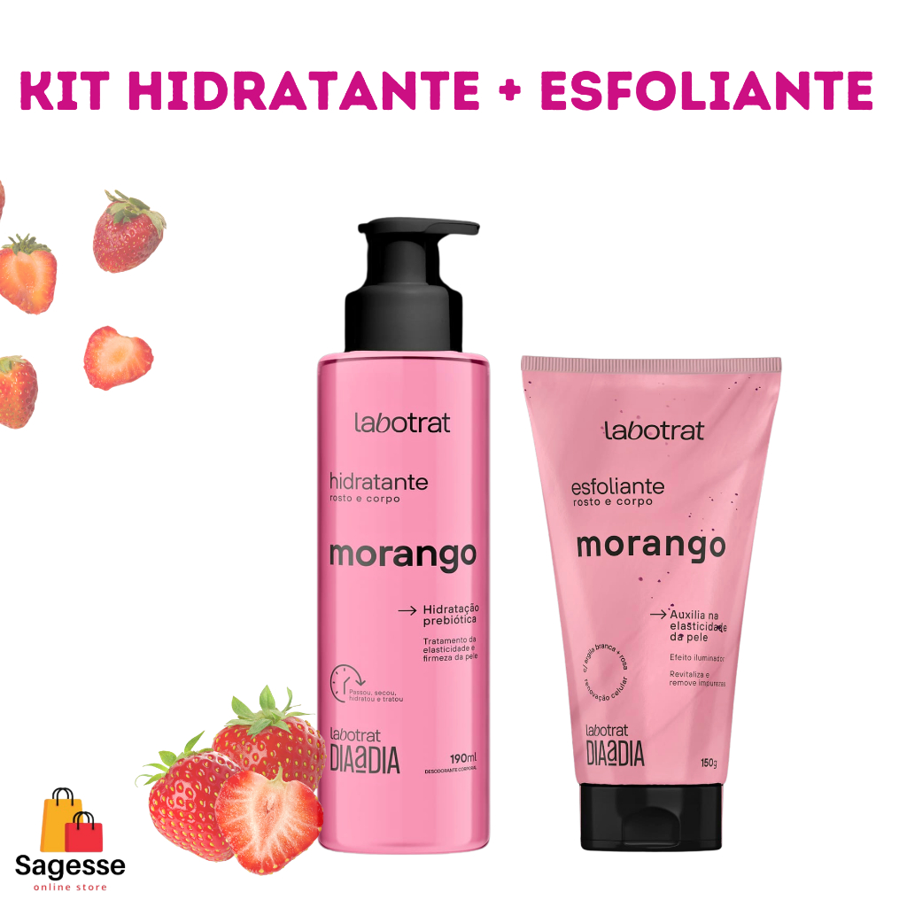 Kit Hidratante + Esfoliante / Labotrat Corpo e Rosto - MORANGO