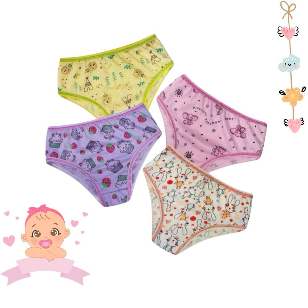 Kit Calcinha Infantil Algodão 1 a 8 Anos