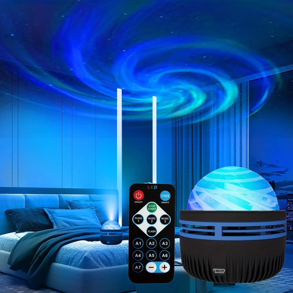 Aurora Galaxy Projetor Northern Lights World 14 Cores calmantes Starry Sky Colorful Spin Party