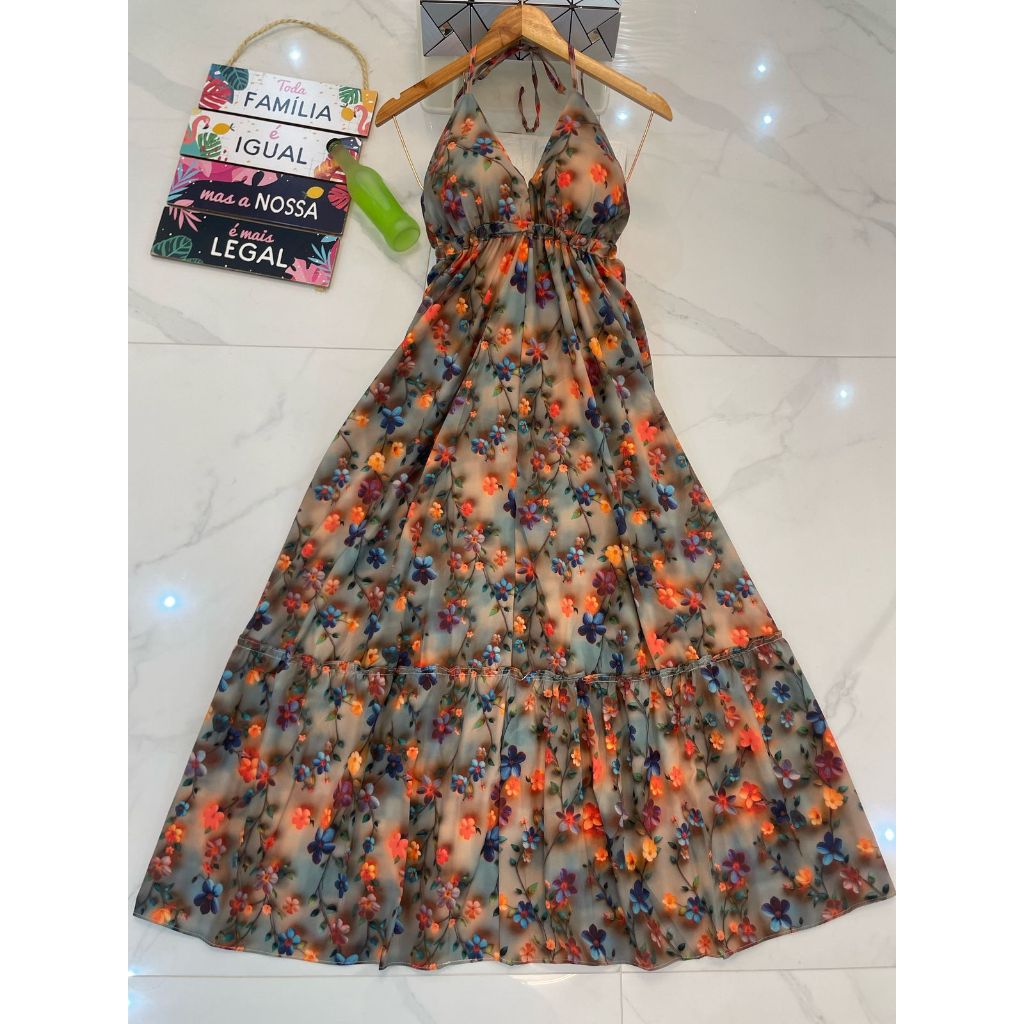 vestido longo com bojo alca fina costa nua tecido crepp modelo novo v0105