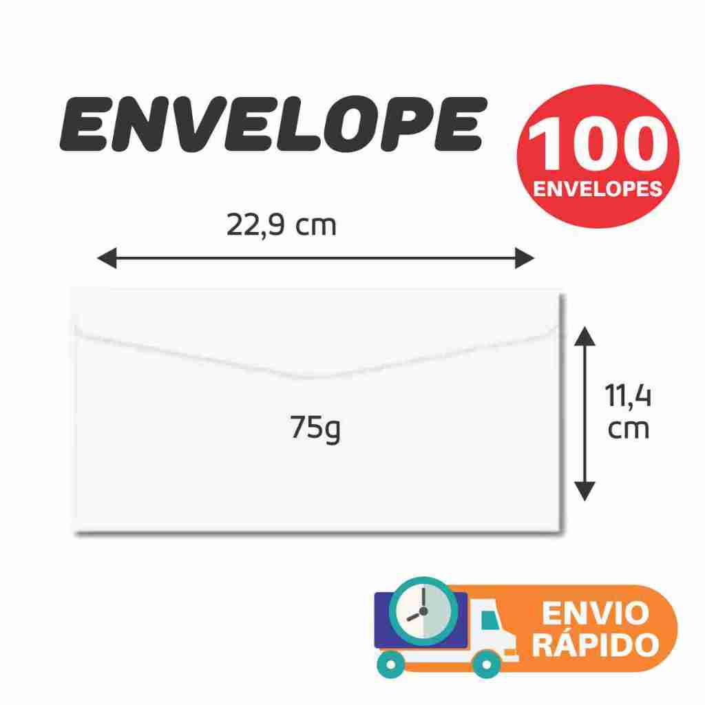 Envelope Oficio (Carta) 114x229 75grs Branco, 100 envelopes