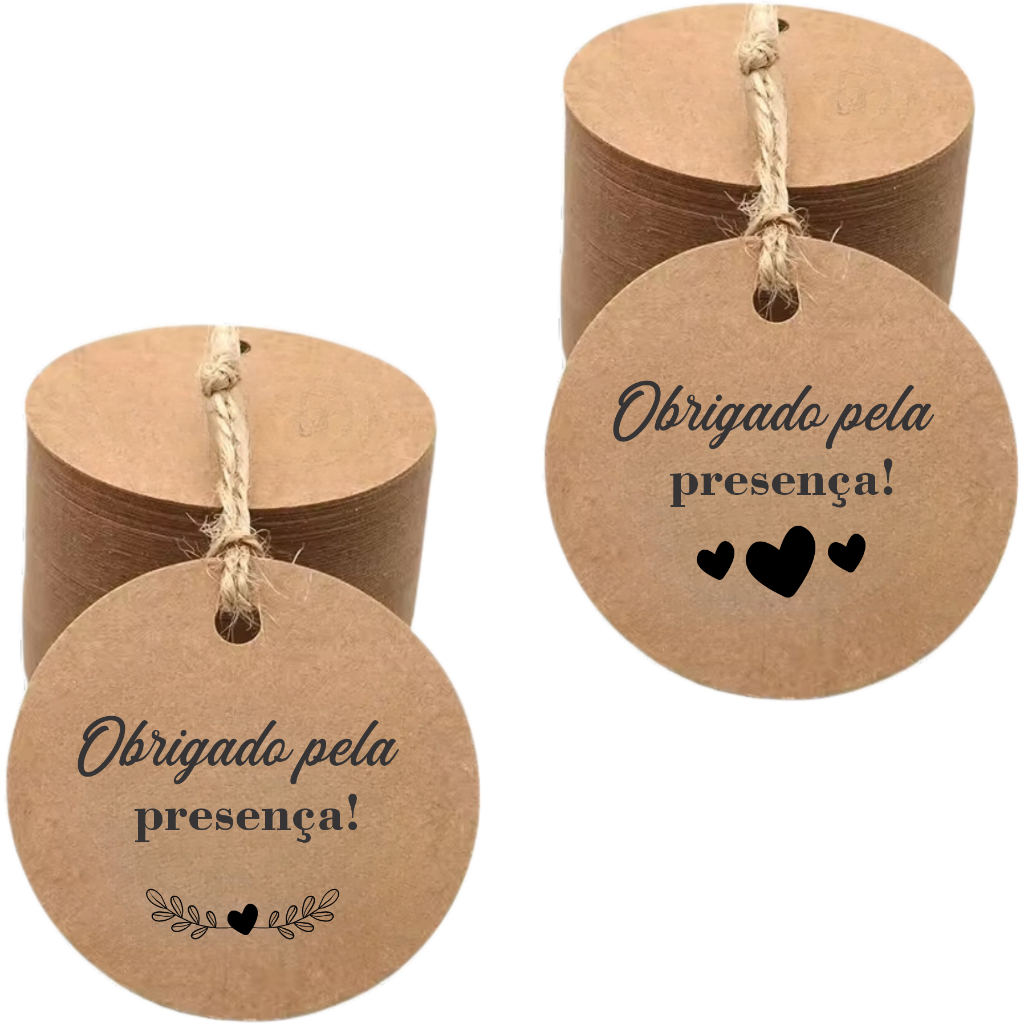 100 Tag de Papel Kraft 4cm mais Fio Incluso - Pronta Entrega!!! Obrigado (a) pela presença