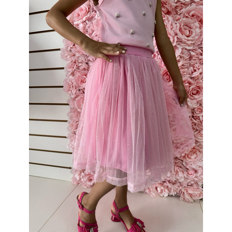 saia de tule gliter  infantil moda evangélica