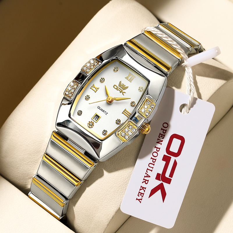 OPK Relógio Feminino Brilhante Dourado Luxo Orient Original A Prova D água Formal 8169