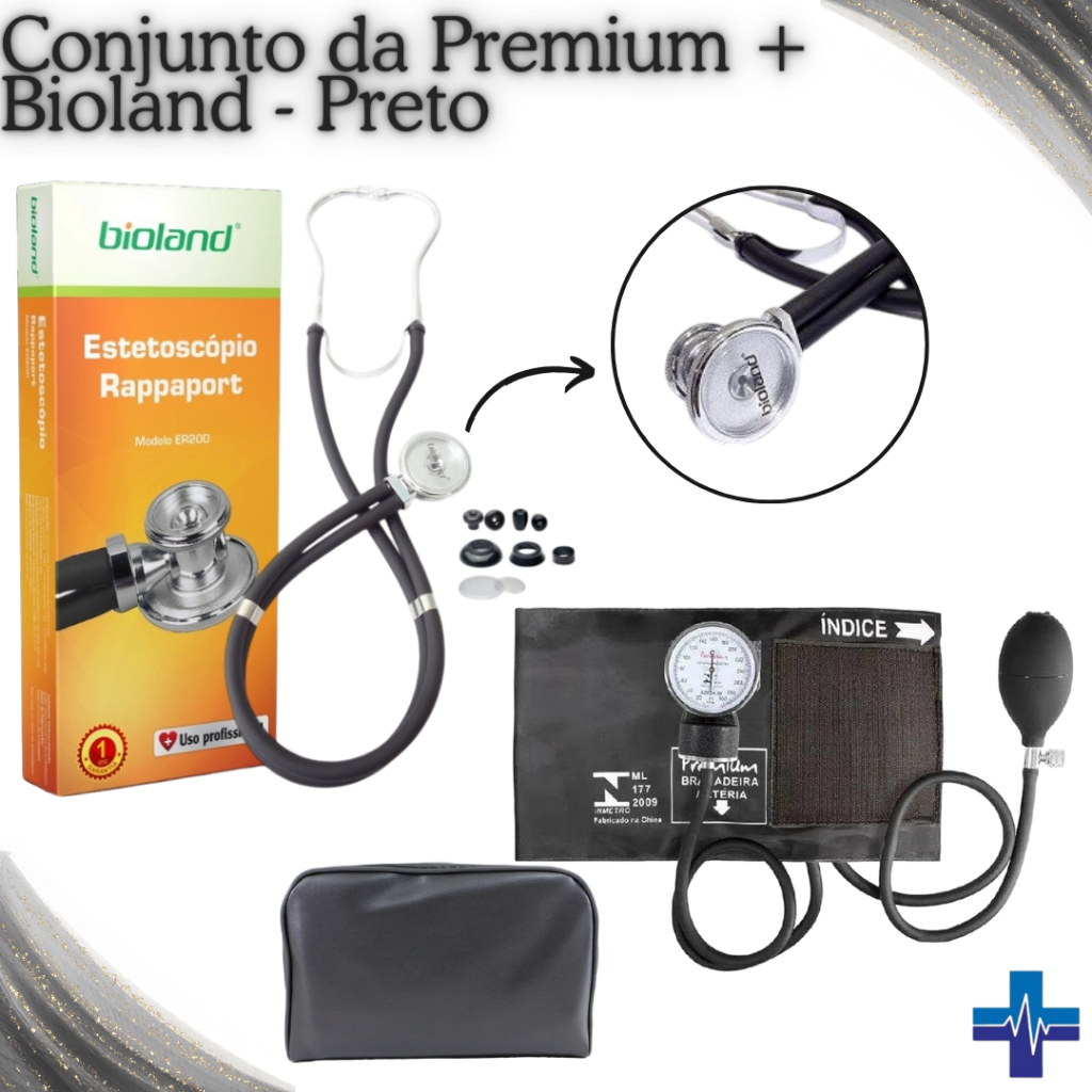 Conjunto para Estágio de Aparelho de Pressão Premium + Estetoscópio Bioland Adulto e Infantil