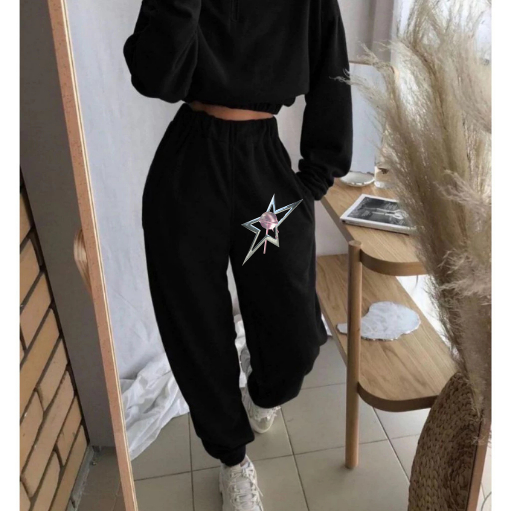 Calça Unissex Flamelado Moteletom Espampado Estrela
