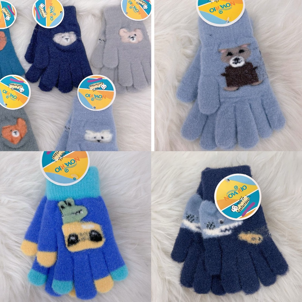 Luva Infantil 6 ao 12 anos Lã Termico Tubarão Ursinho Dino Peludinho Inverno Quente Menino Frio