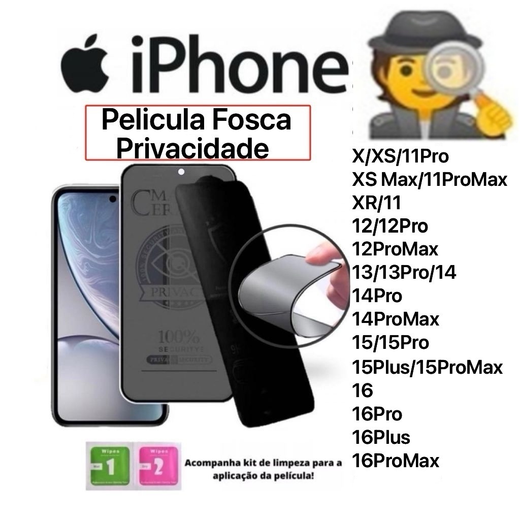 Película 9D Ceramica Privacidade AG Fosca Anti Spy para IPhone XS XR 11 12 13 14 15 16 17 Pro Max