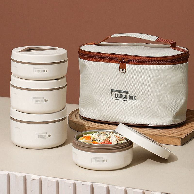 4 lancheira com Bolsa Térmica ou 1 Marmita Com Bolsa Redonda Isolada De Aço Inoxidável Caixa De Almoço 420/500ML