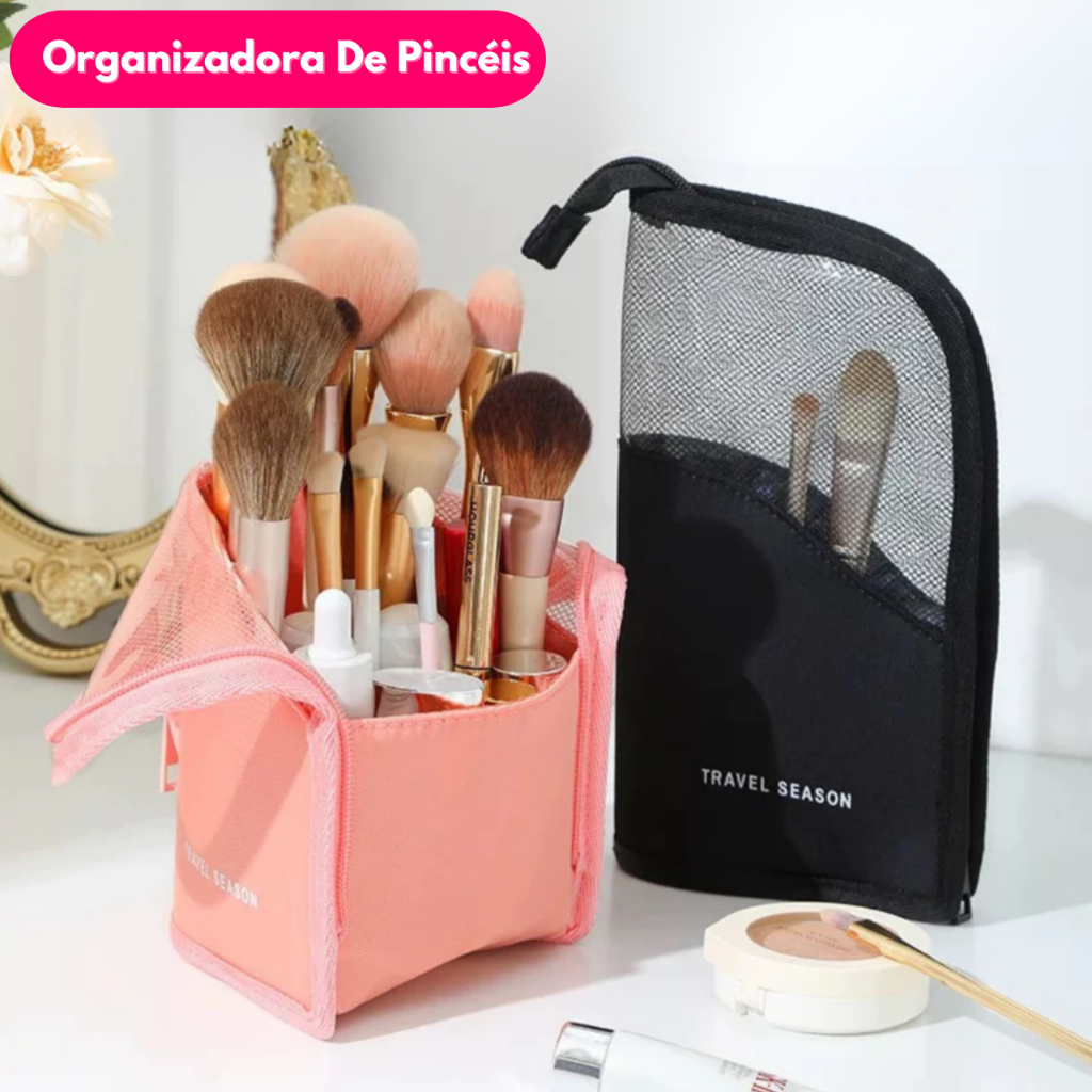 Necessaire Viagem Grande PVC Transparente Impermeável para Maquiagem Pincéis Escova de Dente Organizador