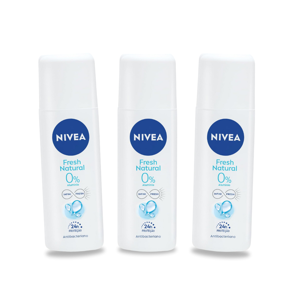 Kit Desodorante Líquido Nivea Natural Fresh 90ml - 3 Unidades - Proteção 24h e Frescor Natural