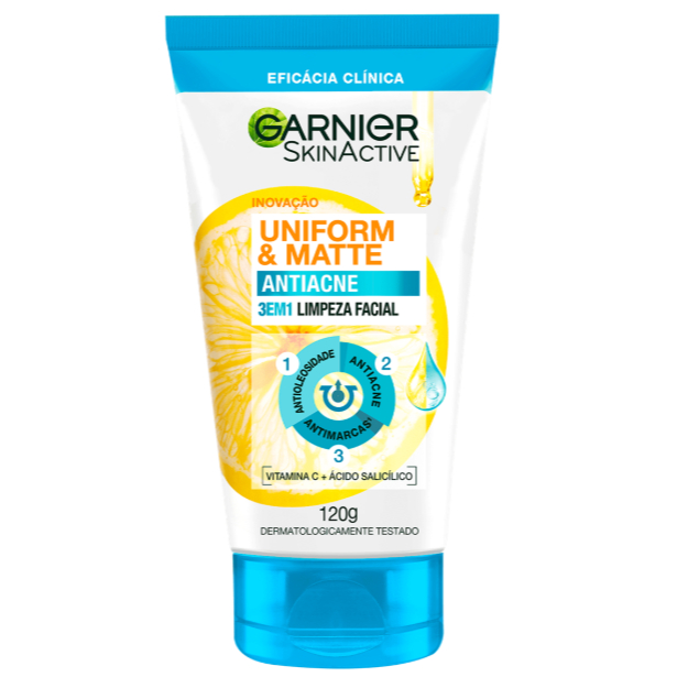 Sabonete Facial 3 em 1 Garnier Uniform & Matte Antiacne - 120g