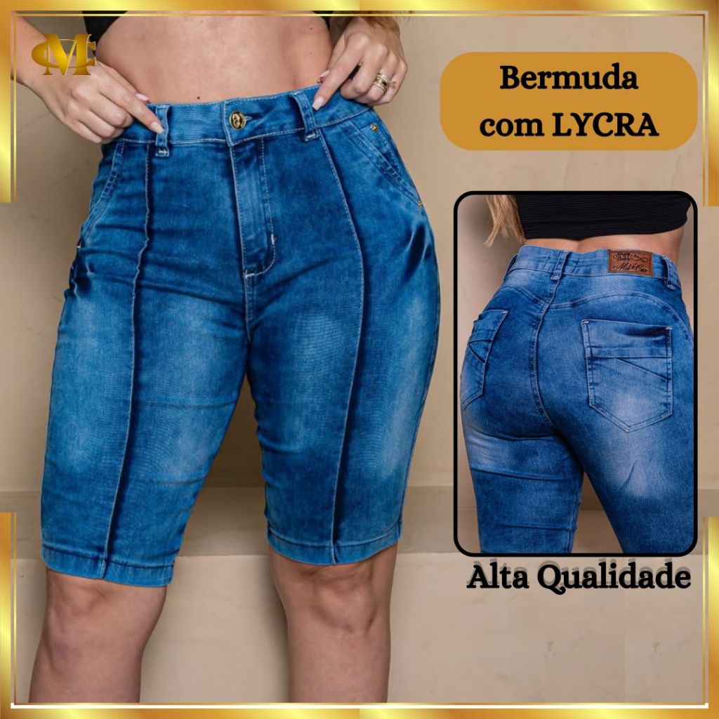 Bermuda Short Feminina Ciclista Jeans Levanta Empina BUMBUM com LYCRA Ate O Joelho roupas femininas