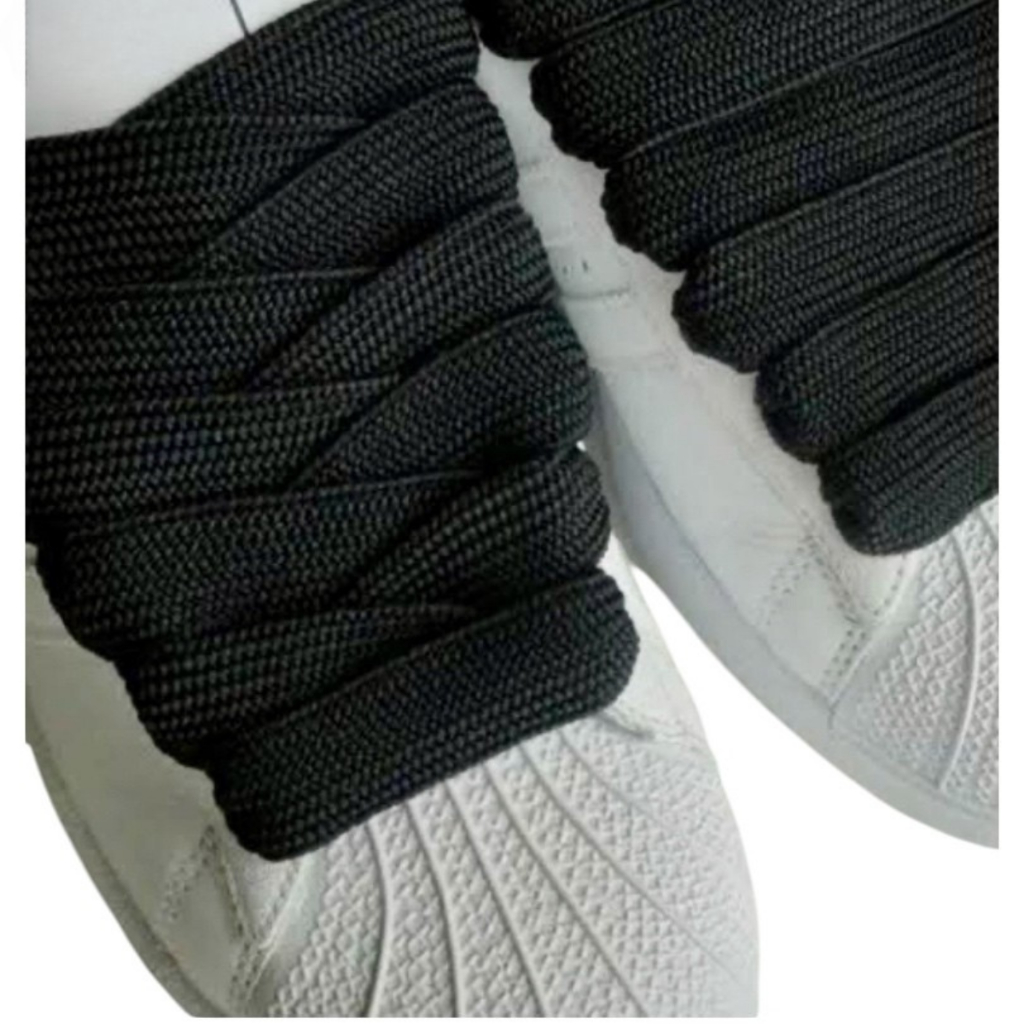 Kit 2 Pares Cadarços Achatado Bboy Lace 17mm 120cm Branco Preto Fixação Segura