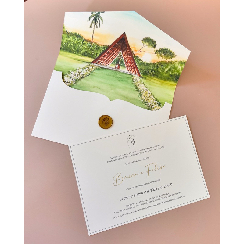 Convite de Casamento com aquarela