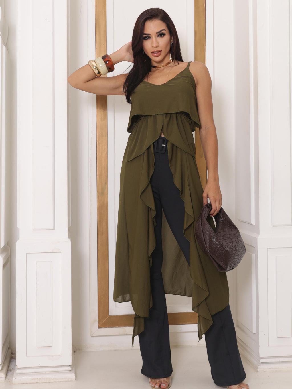 BATA TUNICA BOHO CHIC CREPE SEDA ELEGANCIA COM REGULADOR