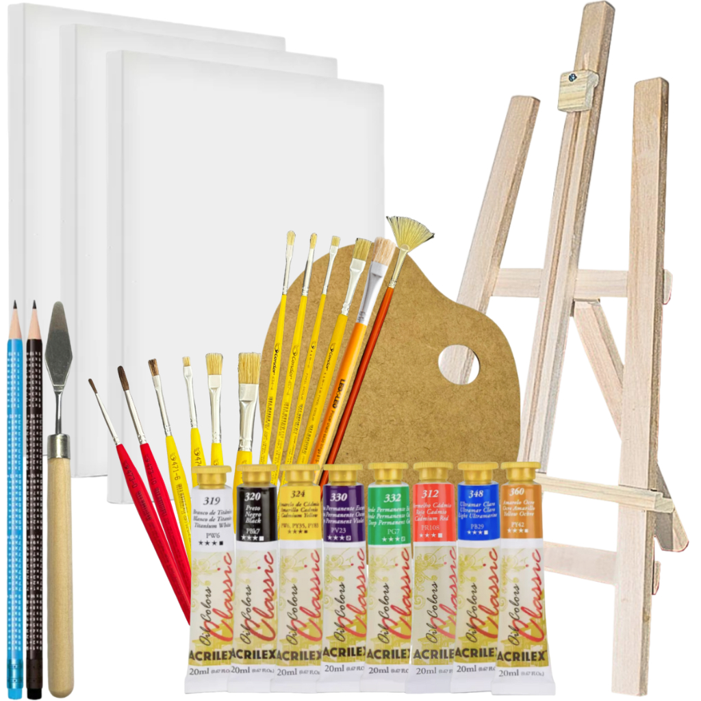 Mega Kit Completo Para Iniciante Pintura Em Tela Tinta Óleo