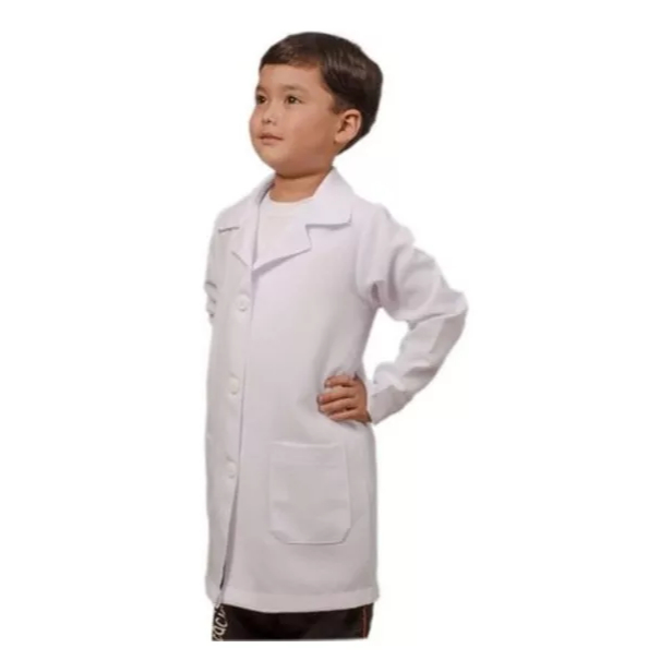 Avental Branco Infantil Fem Laboratório Escolar Manga Longa