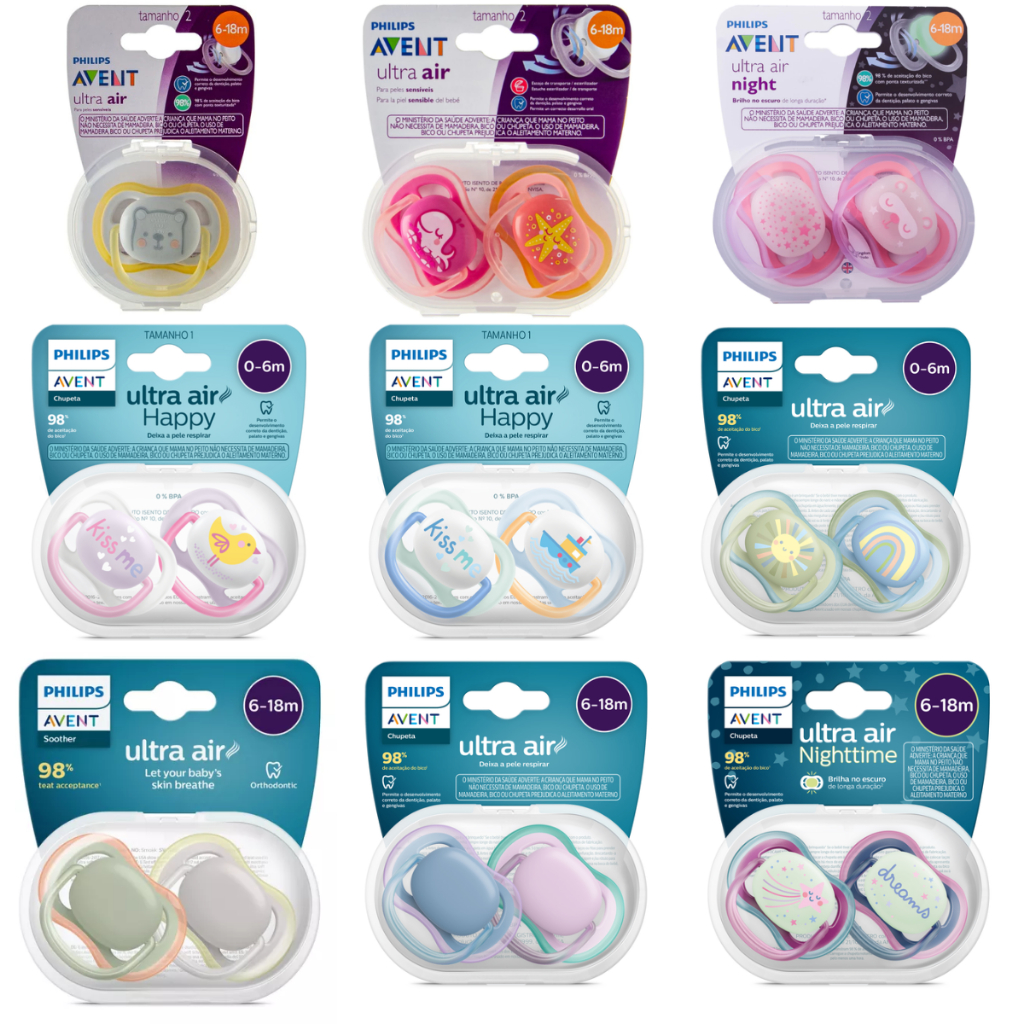 Kit C/ 1 ou 2 Unidades Chupeta Ultra Air Bico Simétrico Avent Philips 0-6m 6-18m 18m+ Todos Tamanhos