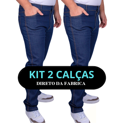 Kit 2 Calça Jeans Masculina Elastano Lycra Preto Azul Escuro