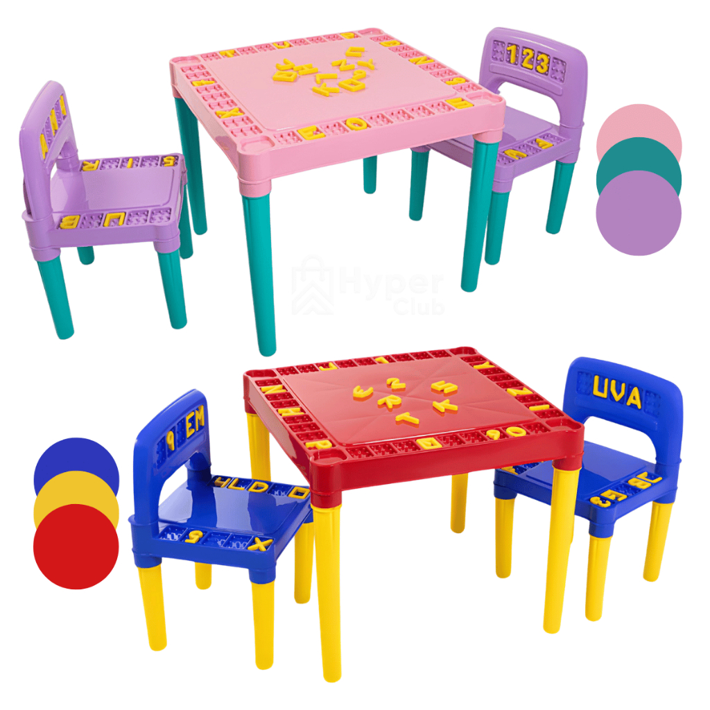 Mesa Infantil Didática Com 2 Cadeiras com alfabeto e numero Mesinha Educativa de Atividades