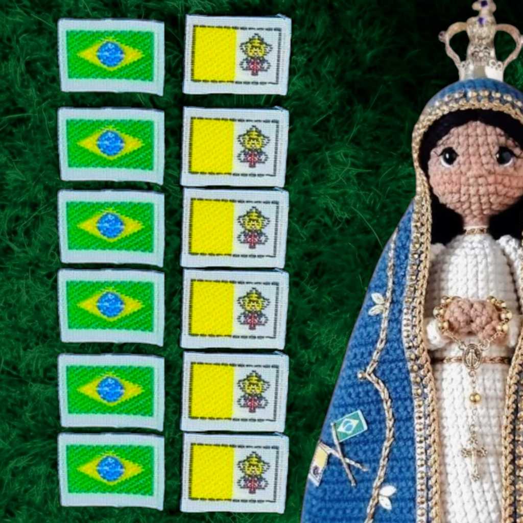 Kit 5 Pares de Bandeira (5 Bandeiras do Brasil e 5 do Vaticano em Gorgurão) Para Manto de Amigurumi