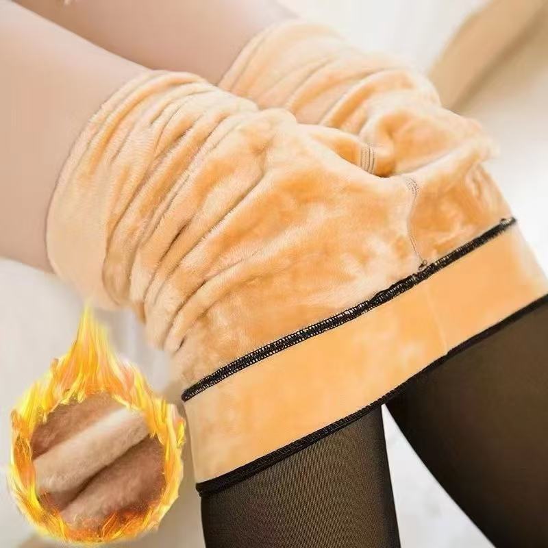 Meia-Calça Térmica Plus Size G-GG Forrada Peluciada Translúcida de Lã Feminina Super Elástica Slim