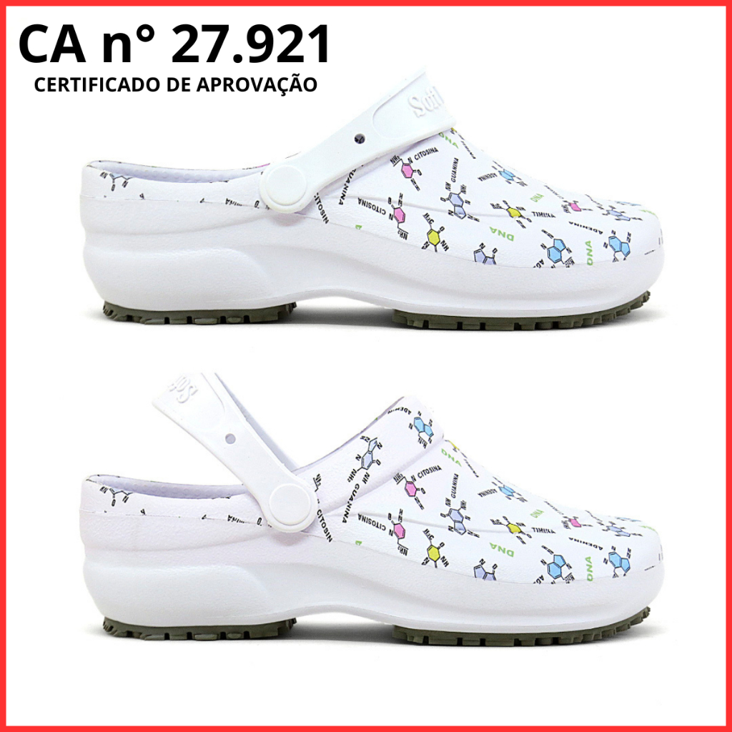 Sapato Enfermagem Babuche Hospitalar Profissional Antiderrapante CA BB60 Estampado Soft Works EPI