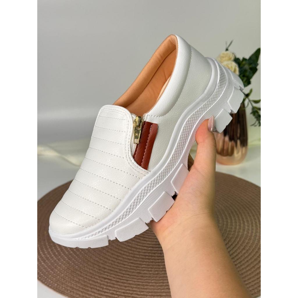 Tênis Feminino Slip On Sapatênis Confortável Sapatilha Casual Tratorado Com Zíper Envio Imediato