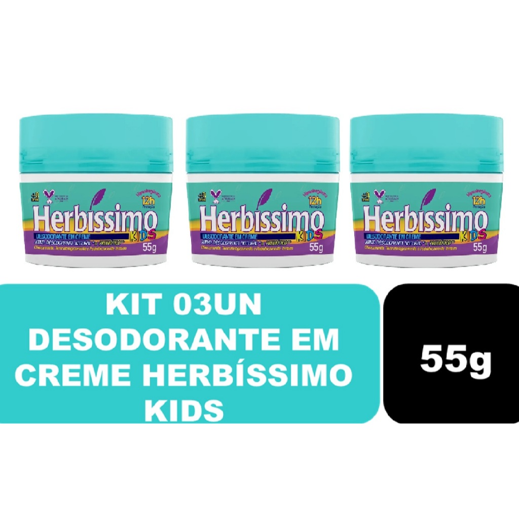 Kit 03un Desodorante Em Creme Herbíssimo Kids Prebiótico 55g