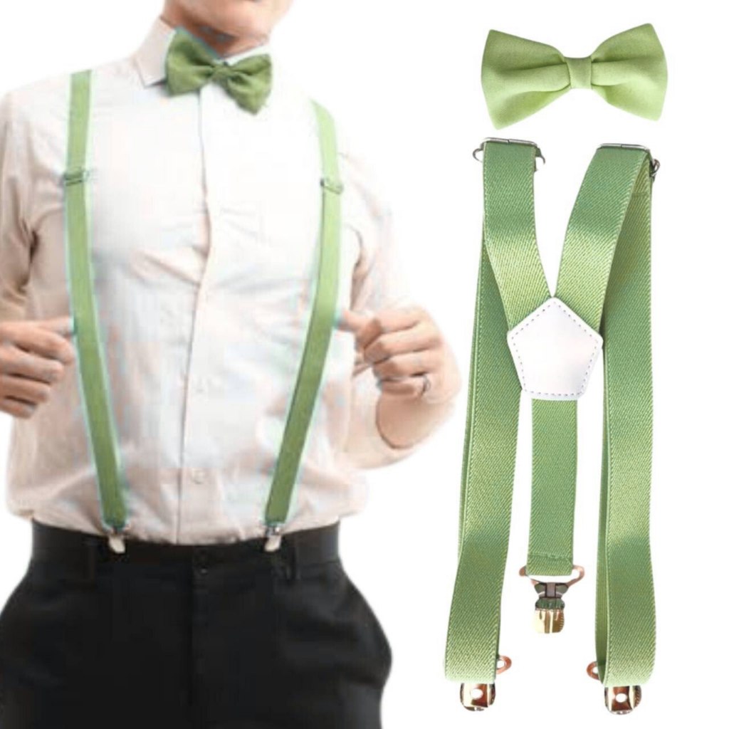 Kit Suspensório E Gravata Borboleta Adulto Verde Menta Pistache Diversas Cores Casamento Evento Formatura