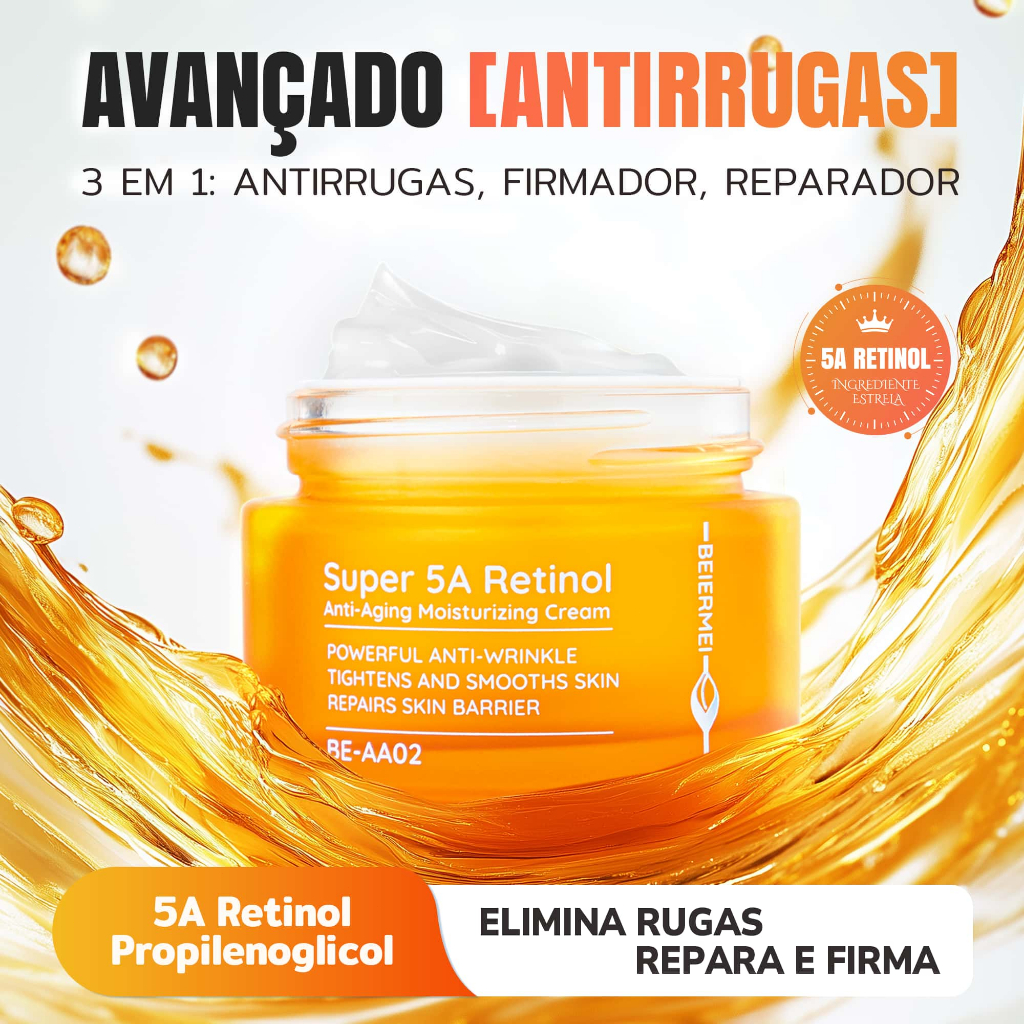 BEIERMEI Creme Hidratante Facial Multi-Ação 30g/10.1FL Hidratante e redutor de rugas Retinol+Ácidos Hialurônicos