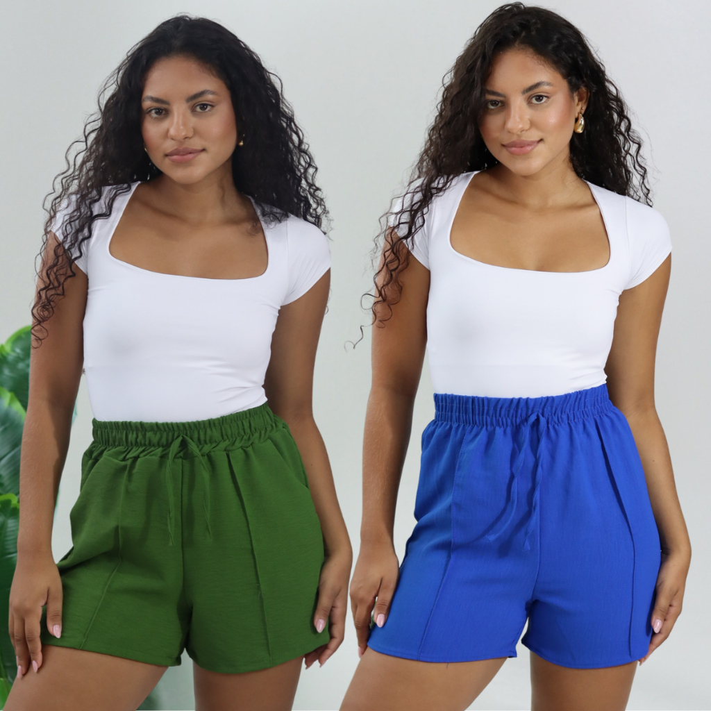 Kit 2 peças Short Feminino Duna Soltinho Leve Confortável Elástico