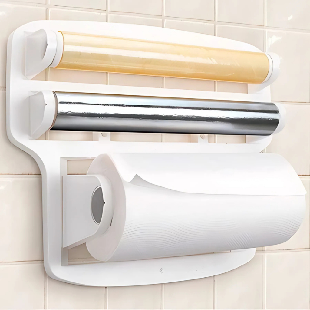Porta Papel Toalha Triplo Suporte Branco Rolos Para Cozinha 3 em 1