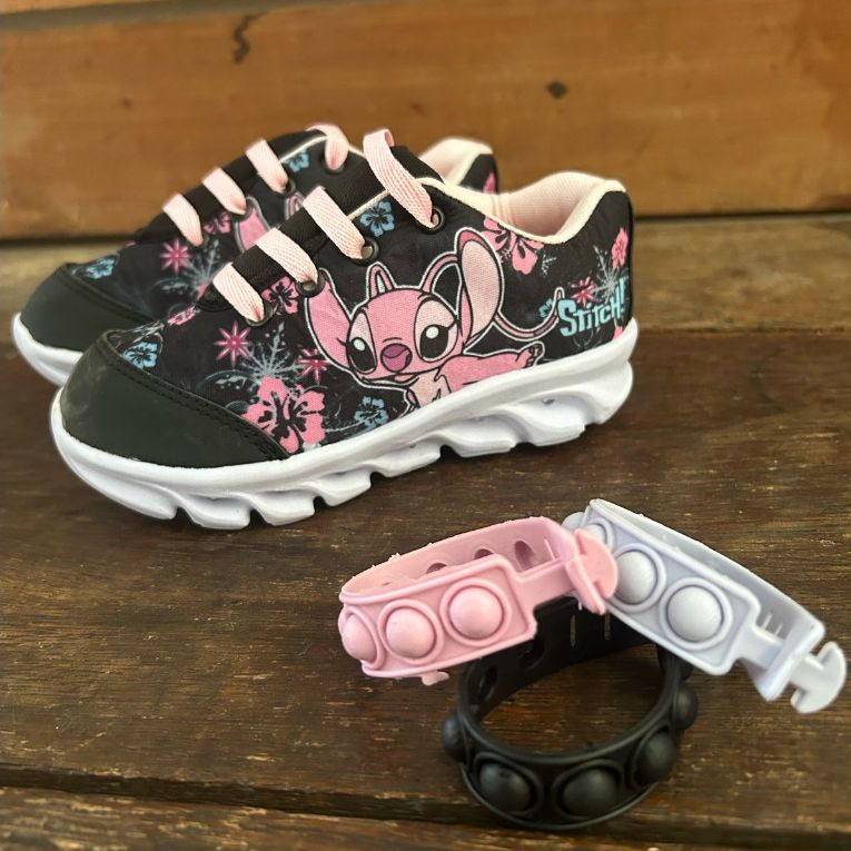 Tênis Infantil LED STITCH de Menina Rosa Com Led Luzinha Personagem tenis com luzes coloridas
