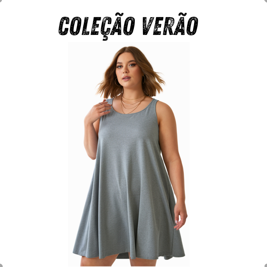 Kit Vestido Feminino Plus Size de Alcinha Soltinho Grávida Regatinha do P ao G3
