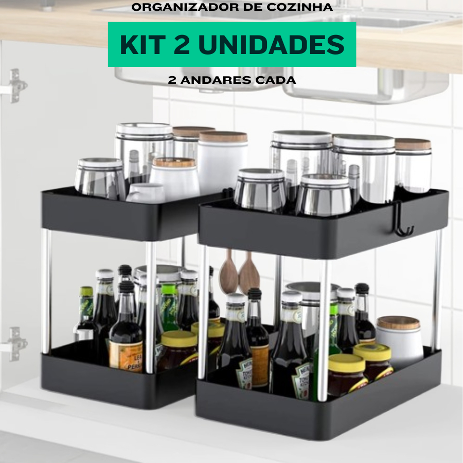 Kit 2 Organizador De Casa Estante 2 Andares Com 2 Prateleiras Resistente