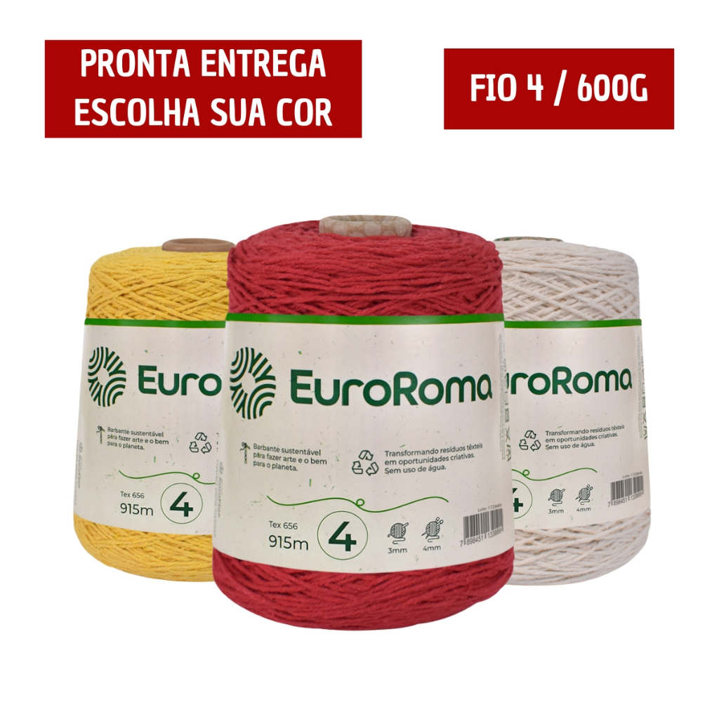 Barbante Euroroma 600g Fio Nr 4 915m - Cores - Tricô / Crochê