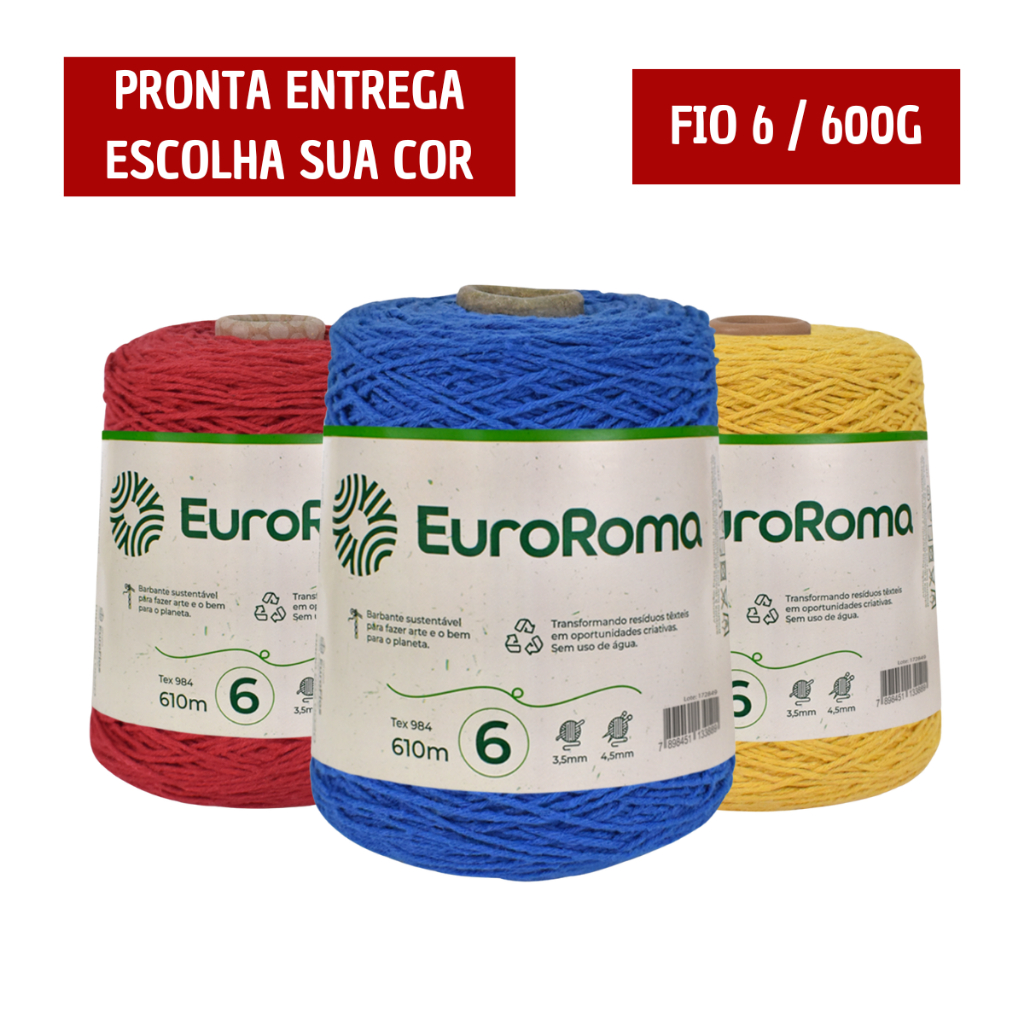 Barbante Euroroma 600g Fio N6 610m - Cores - Tricô / Crochê