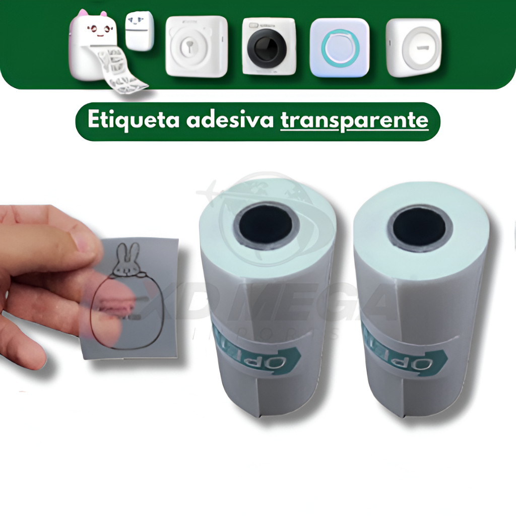 2 rolos etiqueta adesiva TRANSPARENTE para impressora gatinho a prova dagua não rasga