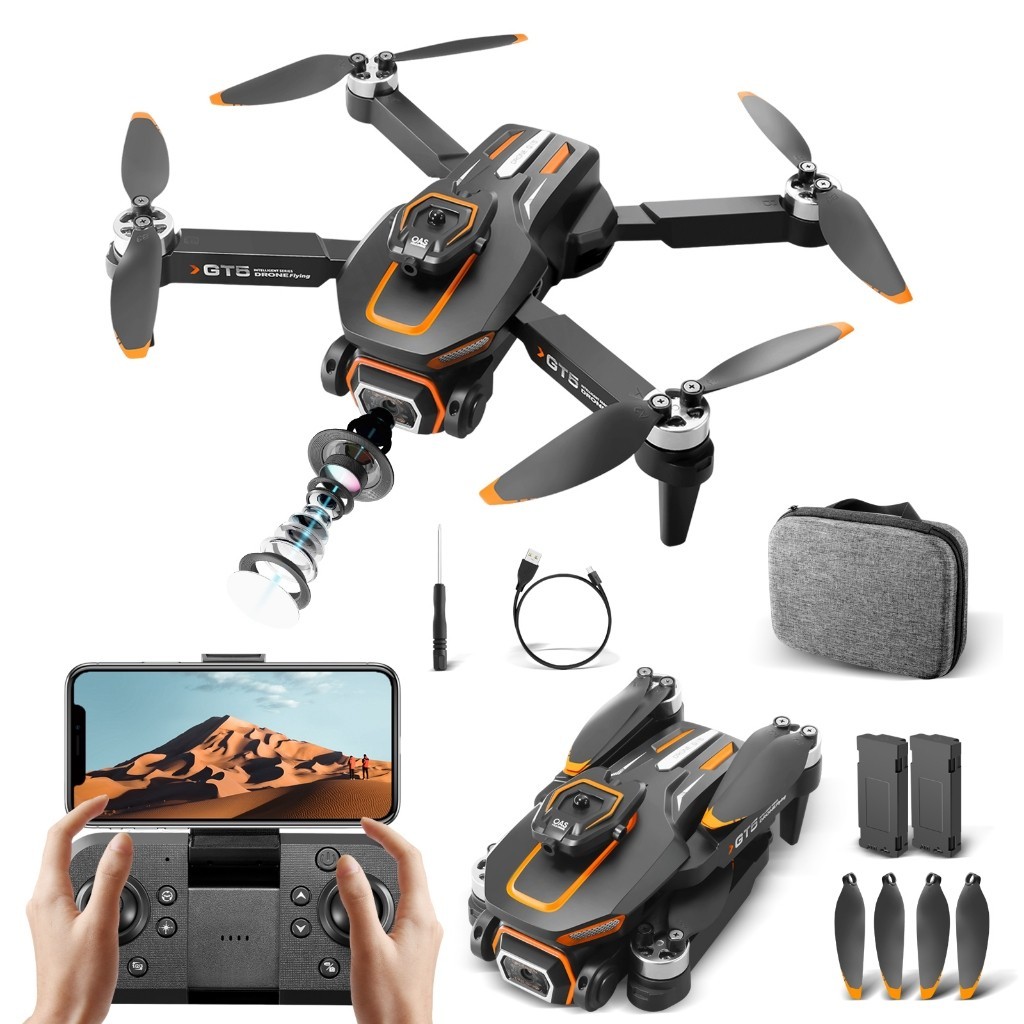 Drone GT5 Profissional - Câmera HD WiFi FPV, 2 Baterias, 200m Alcance, Obstáculo 360°