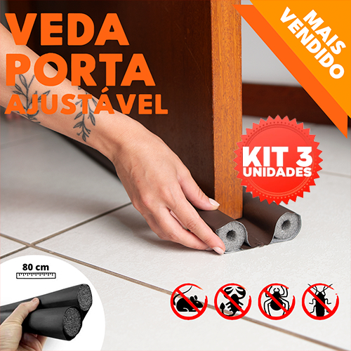 kit 3 veda Porta Ajustável Proteção Protetor de Porta Rolinho Duplo 80cm Comprimento