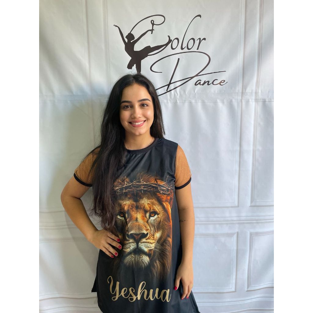 Bata Feminina Gospel YESHUA tule de brilho Leão e adoração