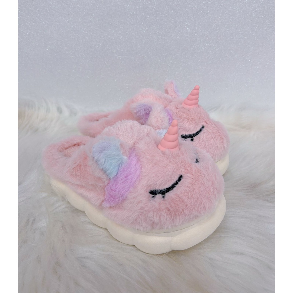 Pantufa de Pelúcia Unicórnio Menina Infantil Fofinho Confortável Forrado Inverno Com Solado Antiderrapante