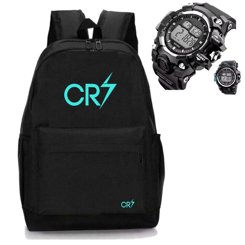 Mochila Escolar CR7 com Bolso Lateral + Relógio G Shk Prova D'água sk 04