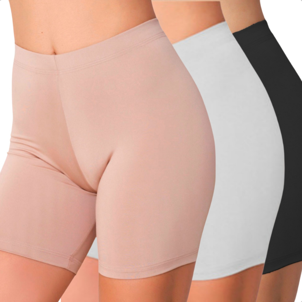 Kit 3 Anágua Short Segunda Pele Cintura Alta Bermuda Cós Elástico Modeladora Saia Vestido Microfibra
