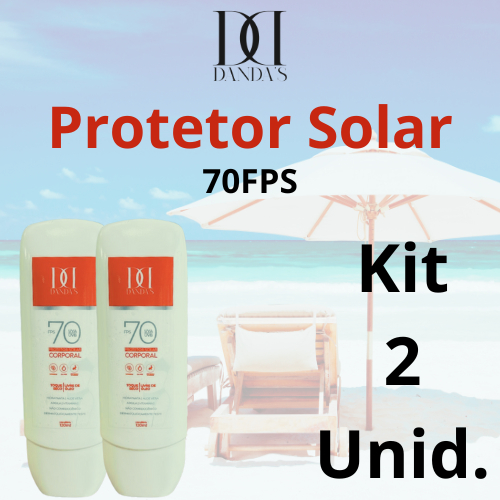 KIT 02 Antissinais, Protetores solar DANDAS 70FPS, 120 ml com Toque seco - ROSTO E CORPO
